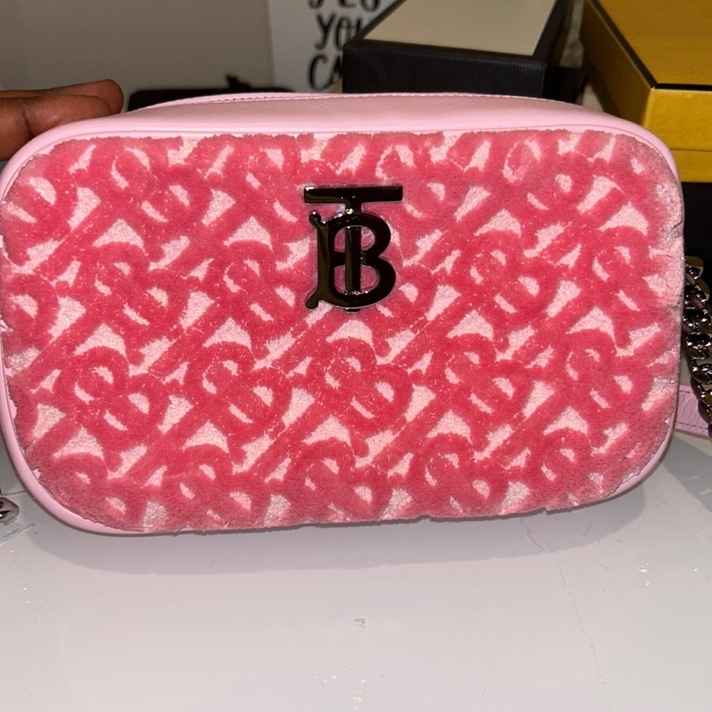 BURBERRY Lola TB Monogram Toweling Camera Crossbody- Primrose Pink